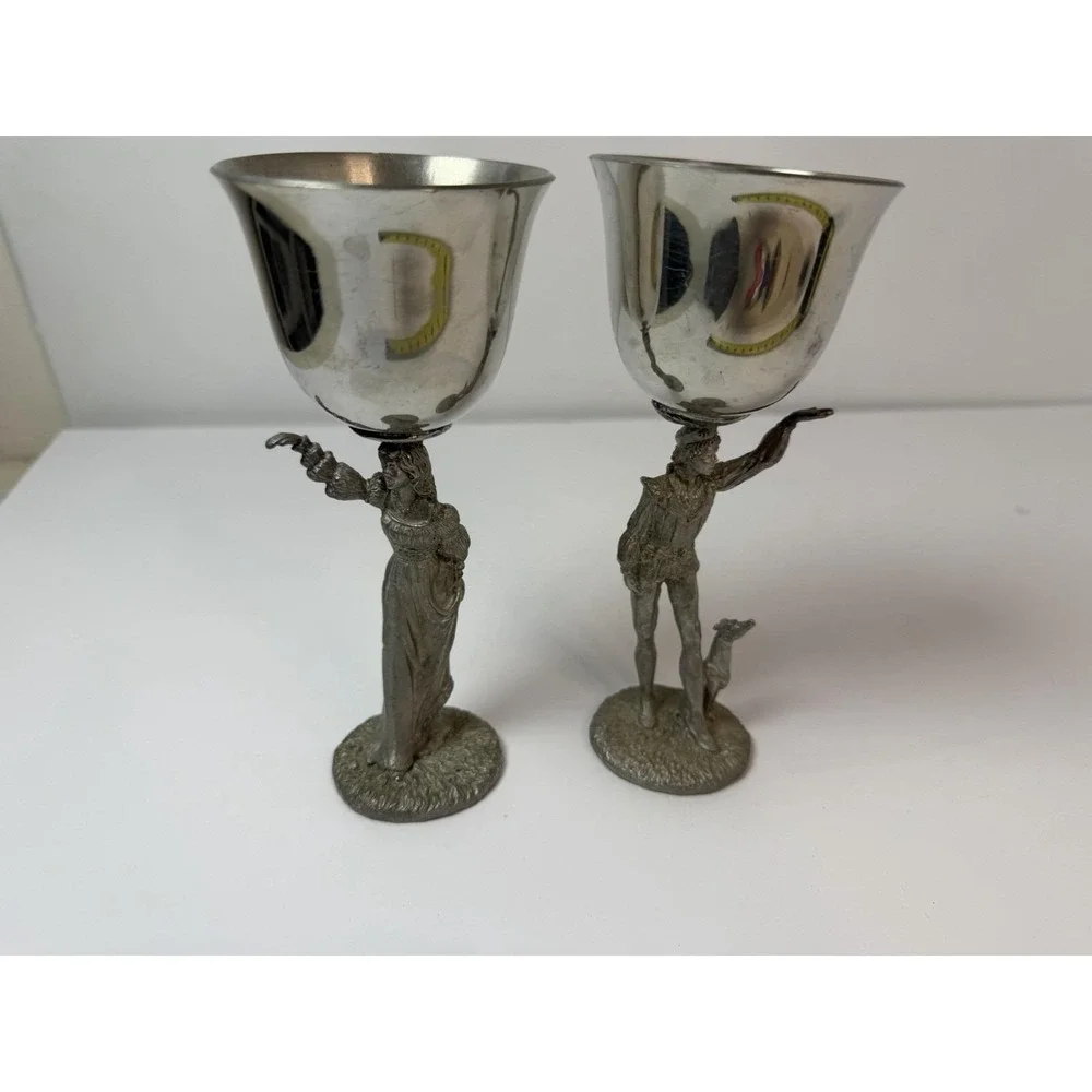 Set 2 Goblet Romeo Juliet Bob Maurus Gallo Pewter Chalice Renaissance Lovers Cup
